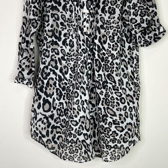 Zara Leopard Print Roll Tab Sleeve Swimsuit Coverup Shirt Dress Size Small - Picture 5 of 7
